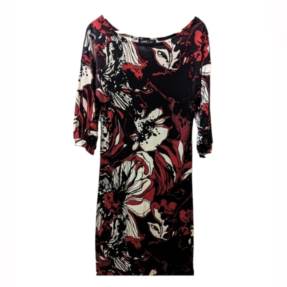 ABS Allen Schwartz Black‎ and White Sheath Dress with Bateau Neckline Sz small